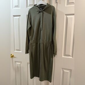 THEORY Olive Green Long Sleeve Polo Midi Dress
